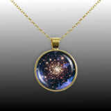 Starburst Cluster NGC 3603 in the Constellation Carina Space 1" Pendant Chain Necklace in Silver Tone