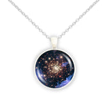Starburst Cluster NGC 3603 in the Constellation Carina Space 1" Pendant Chain Necklace in Silver Tone