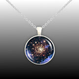 Starburst Cluster NGC 3603 in the Constellation Carina Space 1" Pendant Chain Necklace in Silver Tone
