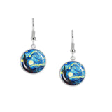 The Starry Night Van Gogh Art Painting Dangle Earrings with 3/4" Charms in Silver Tone