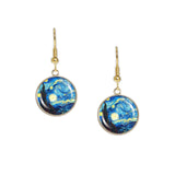 The Starry Night Van Gogh Art Painting Dangle Earrings with 3/4" Charms in Gold Tone