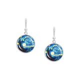 The Starry Night Van Gogh Art Painting Dangle Earrings with 3/4" Charms in Silver Tone