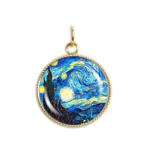 The Starry Night Van Gogh Art Painting 3/4" Art Charm for Petite Pendant or Bracelet in Gold Tone