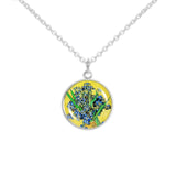 Purple, Blue & White Iris Flowers w/ Yellow Background Van Gogh Painting 3/4" Charm for Petite Pendant or Bracelet in Silver Tone