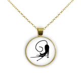 Stretching Black Cat with Curled Tail & Outstretched Front Paws 1" Pendant Necklace in Gold Tone