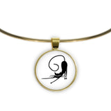Stretching Black Cat with Curled Tail & Outstretched Front Paws 1" Pendant Necklace in Gold Tone