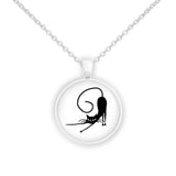Stretching Black Cat with Curled Tail & Outstretched Front Paws 1" Pendant Necklace in Silver Tone