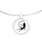 Stretching Black Cat with Curled Tail & Outstretched Front Paws 1" Pendant Necklace in Silver Tone