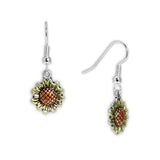 Petite Yellow Sunflower Flower Drop Earrings in Silver Tone