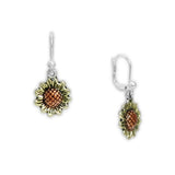 Petite Yellow Sunflower Flower Drop Earrings in Silver Tone