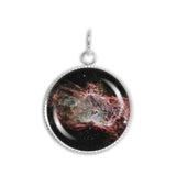 The Flame Nebula in the Constellation Orion Space Round 3/4" Charm for Petite Pendant or Bracelet in Silver Tone