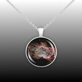 The Flame Nebula in the Constellation Orion Space Round 1" Pendant Necklace in Silver Tone