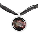 The Flame Nebula in the Constellation Orion Space Round 1" Pendant Necklace in Silver Tone