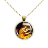 The Love Potion w/ Witch & Lovers De Morgan Art Painting 1" Pendant Chain Necklace in Silver Tone or Gold Tone