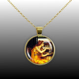 The Love Potion w/ Witch & Lovers De Morgan Art Painting 1" Pendant Chain Necklace in Silver Tone or Gold Tone
