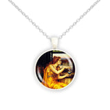 The Love Potion w/ Witch & Lovers De Morgan Art Painting 1" Pendant Chain Necklace in Silver Tone or Gold Tone