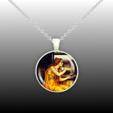 The Love Potion w/ Witch & Lovers De Morgan Art Painting 1" Pendant Chain Necklace in Silver Tone or Gold Tone