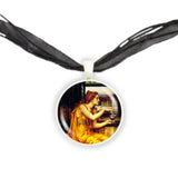 The Love Potion w/ Witch & Lovers De Morgan Art Painting 1" Pendant Chain Necklace in Silver Tone or Gold Tone