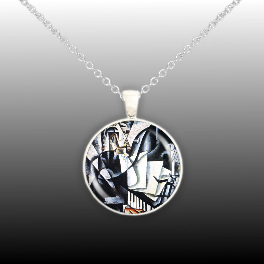 For Music Lovers The Pianist Lyubov Popova Art Painting 1" Pendant Cable Chain Necklace in Silver Tone or Gold Tone