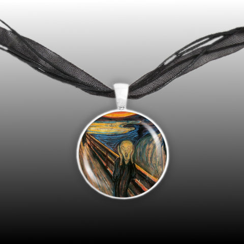The Scream From Art By Munch Painting 1" Pendant Necklace in Silver Tone