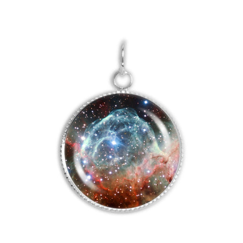 Thor's Helmet Nebula in the Constellation Canis Major Space 3/4" Charm for Petite Pendant or Bracelet in Silver Tone