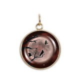Crow or Raven Birds in Tree Against Red Tinted Moon Autumn & Halloween Illustration Art 3/4" Charm for Petite Pendant or Bracelet in Silver Tone or Gold Tone