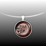 Crow or Raven Birds in Tree Against Red Tinted Moon Autumn & Halloween Illustration Art 1" Pendant Necklace in Silver Tone