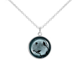Crow or Raven Birds in Tree Against Blue Moon 3/4" Charm for Petite Pendant or Bracelet in Silver Tone