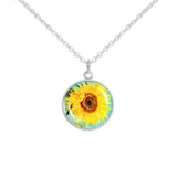 Sunny Yellow Sunflower Van Gogh Painting 3/4" Charm for Petite Pendant or Bracelet in Silver Tone