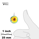 Sunny Yellow Sunflower Van Gogh Painting 3/4" Charm for Petite Pendant or Bracelet in Silver Tone