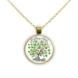 I Love My Mom Tree of Life Sentiment Folk Art 1" Pendant Cable Chain Necklace in Silver Tone or Gold Tone