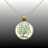 I Love My Mom Tree of Life Sentiment Folk Art 1" Pendant Cable Chain Necklace in Silver Tone or Gold Tone