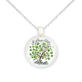 I Love My Mom Tree of Life Sentiment Folk Art 1" Pendant Cable Chain Necklace in Silver Tone or Gold Tone