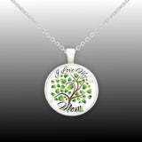 I Love My Mom Tree of Life Sentiment Folk Art 1" Pendant Cable Chain Necklace in Silver Tone or Gold Tone