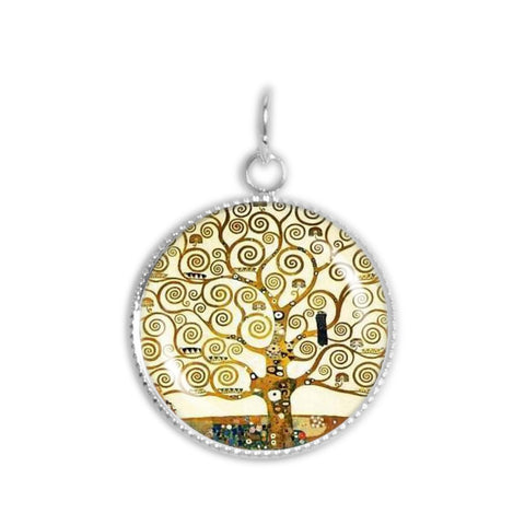 The Tree of Life Klimt Art Painting 3/4" Artwork Print Charm for Petite Pendant or Bracelet in Silver Tone
