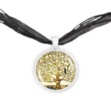 Tree of Life Klimt Art Painting Round 1" Pendant Necklace in Silver Tone