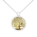 Tree of Life Klimt Art Painting Round 1" Pendant Necklace in Silver Tone