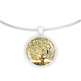 Tree of Life Klimt Art Painting Round 1" Pendant Necklace in Silver Tone