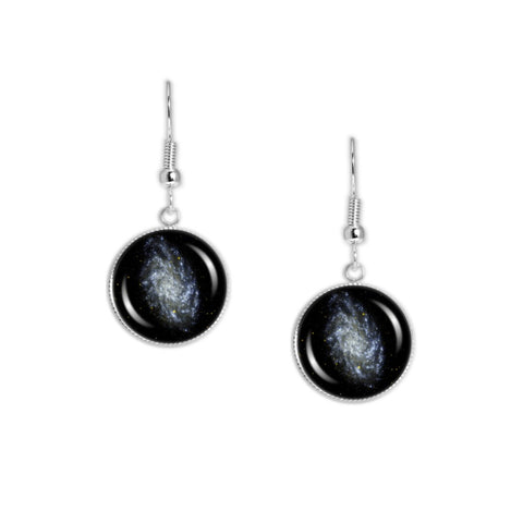 Triangulum Galaxy in the Constellation Triangulum Dangle Earrings w/ 3/4" Space Charms in Silver Tone