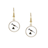 Tufted Titmouse Bird Color Pencil Drawing Style Dangle Earrings w/ 3/4" Charms in Silver Tone or Gold Tone