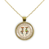 Colorful Costumed Women Silhouette African Art Style 1" Pendant Cable Chain Necklace in Silver Tone or Gold Tone