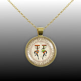 Colorful Costumed Women Silhouette African Art Style 1" Pendant Cable Chain Necklace in Silver Tone or Gold Tone