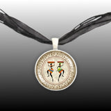 Colorful Costumed Women Silhouette African Art Style 1" Pendant Cable Chain Necklace in Silver Tone or Gold Tone