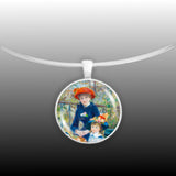 Two Sisters on the Terrace Renoir Art Painting 1" Pendant Necklace in Silver Tone
