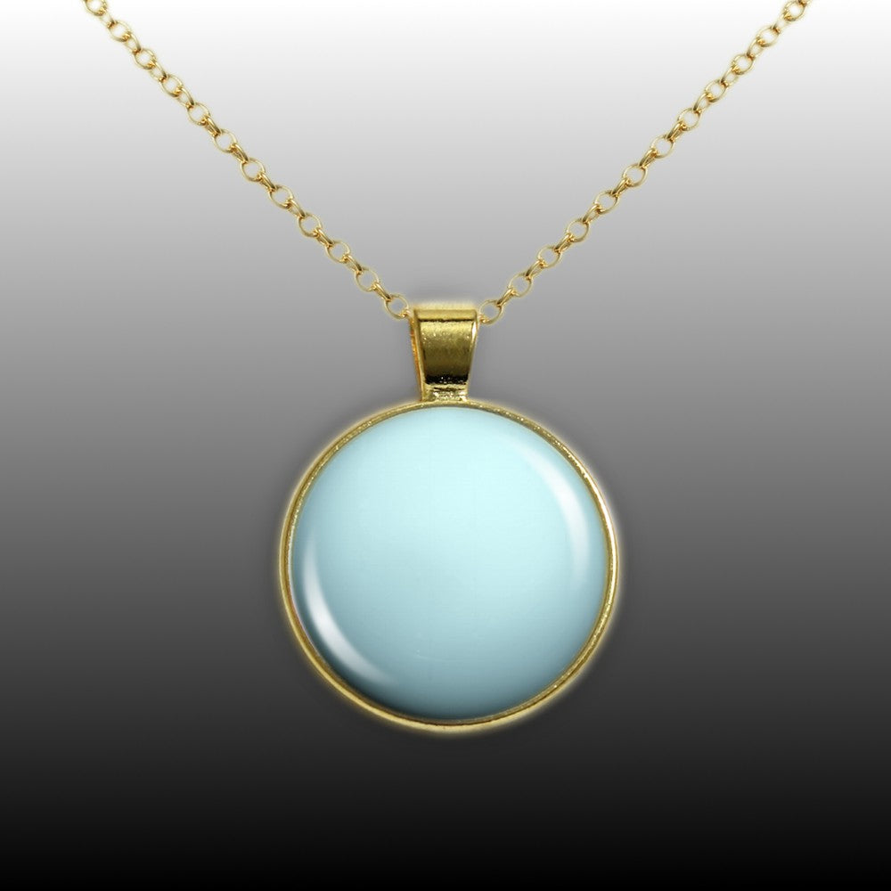 Planet Uranus Solar System Space 1" Pendant Necklace in Gold Tone