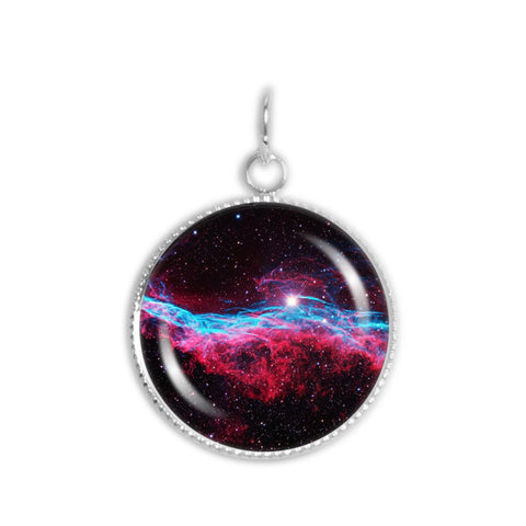 Veil Nebula in the Constellation Cygnus Space 3/4" Charm for Petite Pendant or Bracelet in Silver Tone