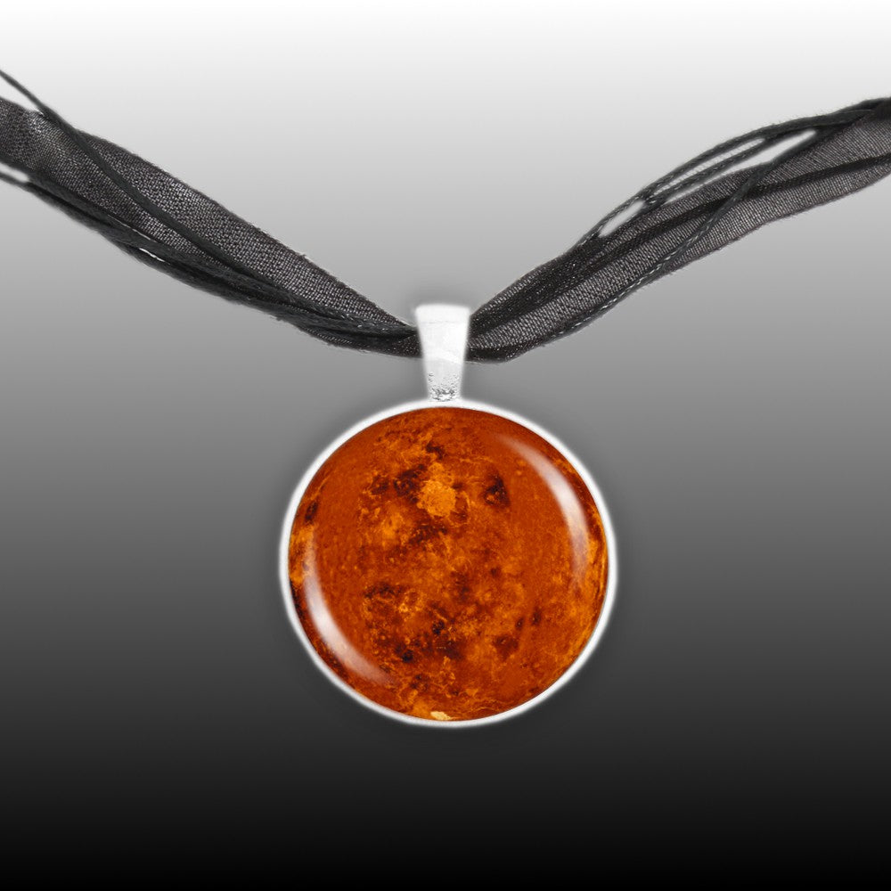 Love & Beauty Planet Venus Landscape Solar System 1" Pendant Necklace in Silver Tone