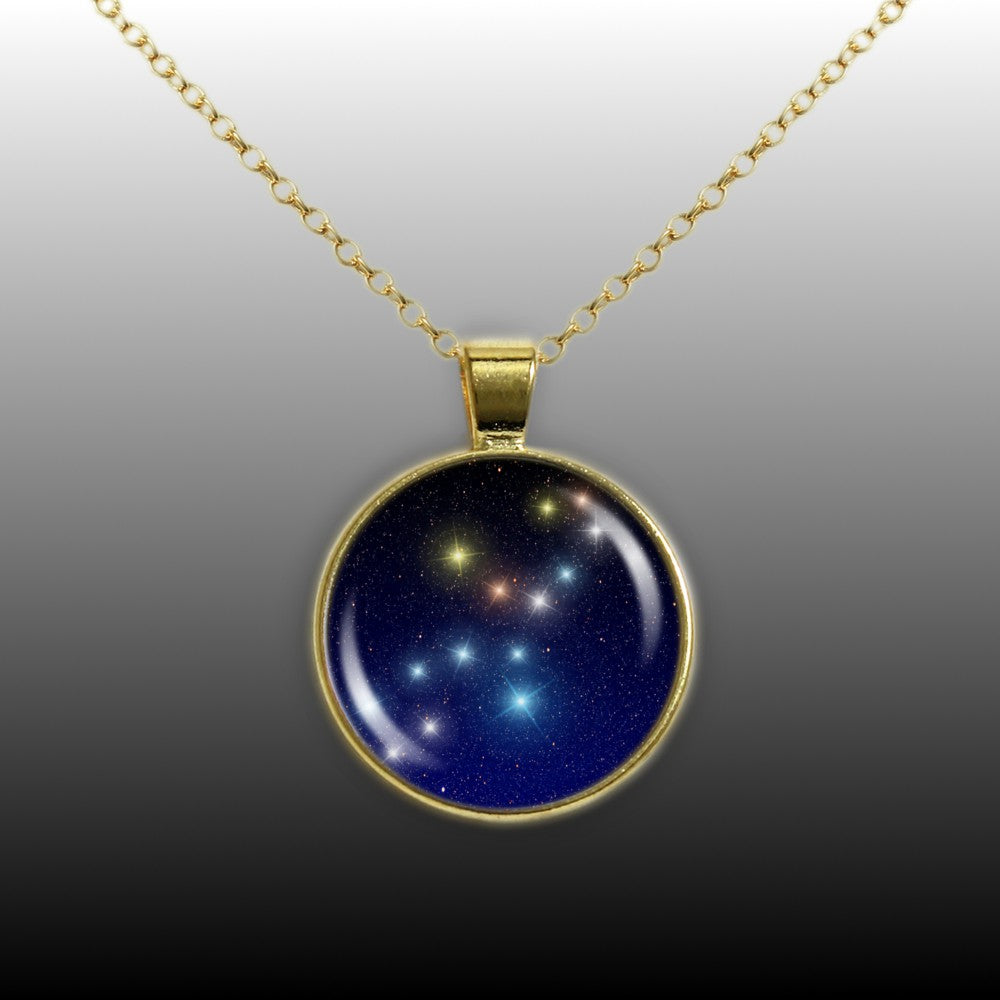 Virgo Constellation Illustration 1" Pendant Necklace in Gold Tone
