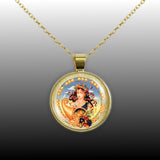 Virgo the Virgin Astrological Sign in the Zodiac Illustration 1" Pendant Necklace in Gold Tone