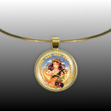 Virgo the Virgin Astrological Sign in the Zodiac Illustration 1" Pendant Necklace in Gold Tone